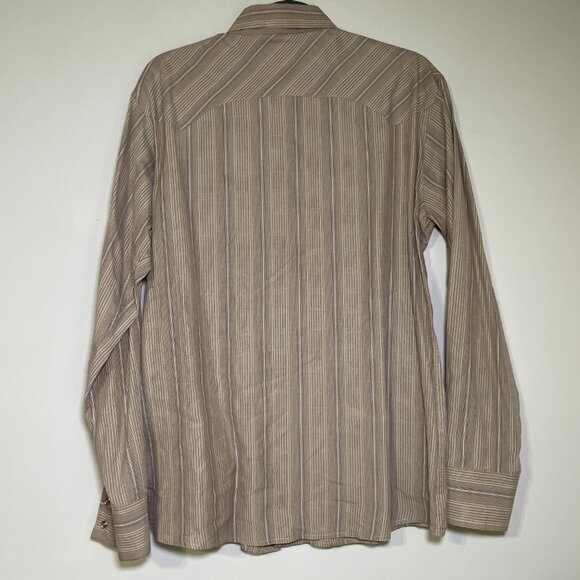 Men's Medium Maxini Tan & Brown Long Sleeve Button Down Shirt - Picture 6 of 7